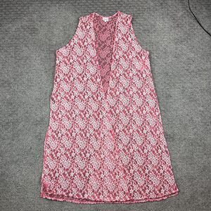 LuLaRoe Joy Duster Vest Womens Large Pink Lace Sheer Kimono Romantic Boho